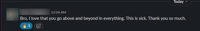 Slack message from a client